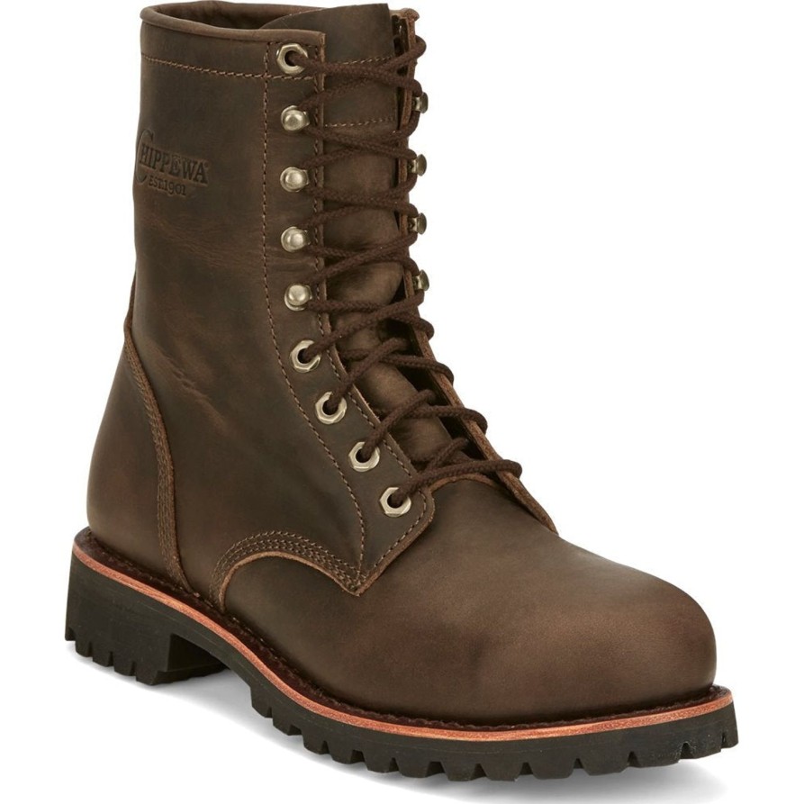 Men'S Chippewa | Chippewa Men'S Classic 2.0 8" Steel Toe Lace Up Work Boot Nc2086 Brown