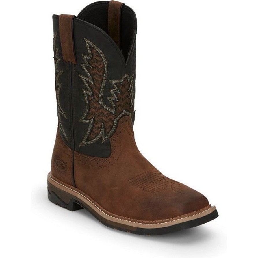 Men'S Justin | Justin Men'S Bolt 11" Square Toe Western Work Boot Se4112 Brown