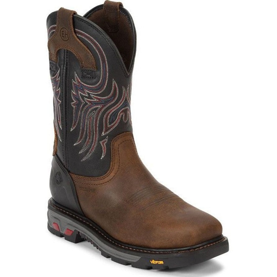 Men'S Justin | Justin Men'S Tanker 11" Steel Toe Western Work Boot Wk2104 Brown