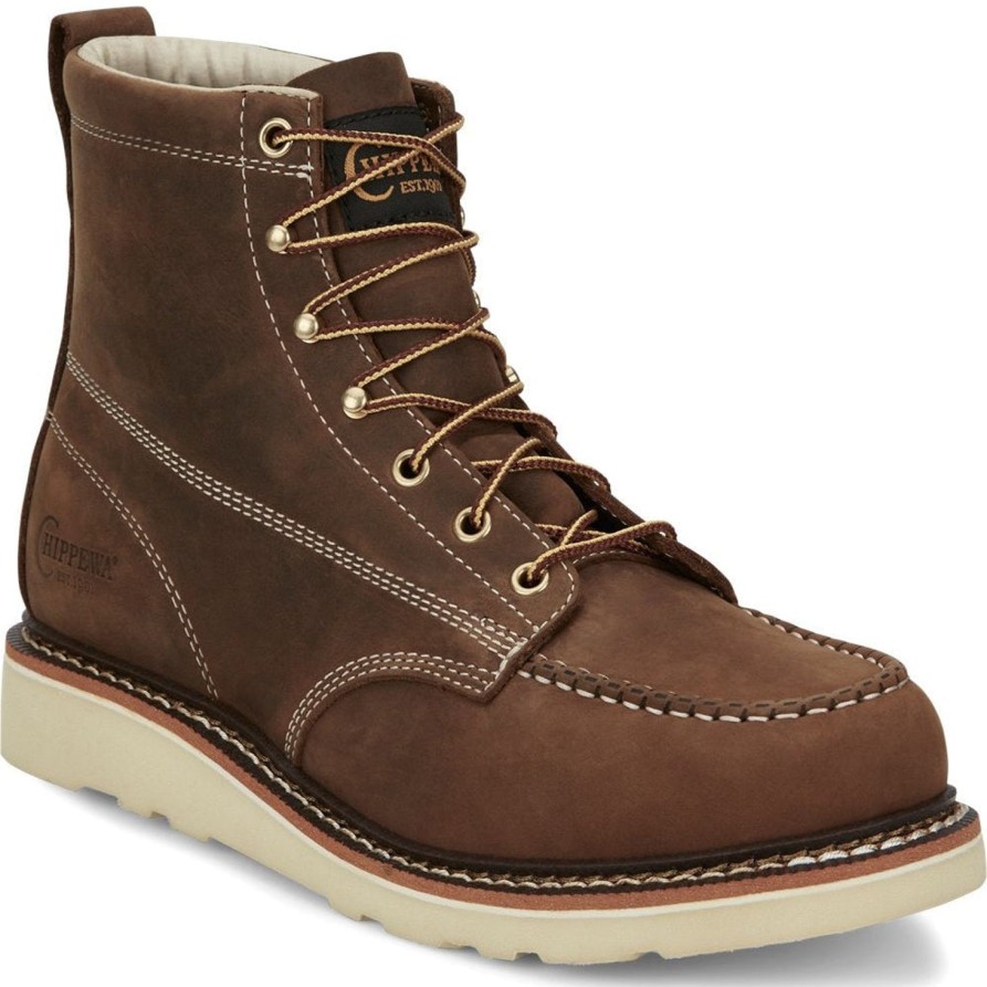 Men'S Chippewa | Chippewa Men'S Edge Walker 6" Moc Toe Lace Up Work Boot Ed5322 Brown