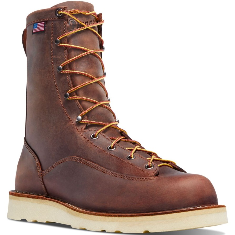 Men'S Danner | Danner Men'S Bull Run Usa Made 8" Soft Toe Wedge Work Boot 15556 Brown