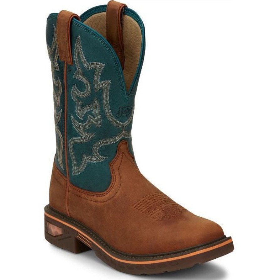 Men'S Justin | Justin Men'S Resistor 11" Square Toe Western Work Boot Cr4009 Blue