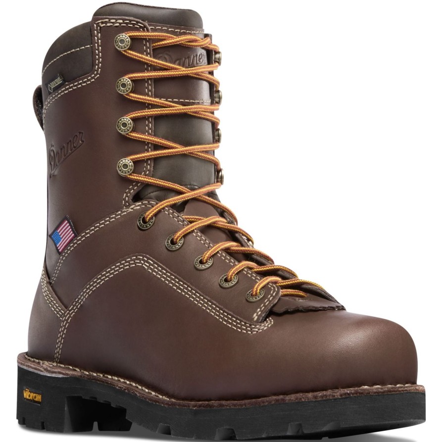 Men'S Danner | Danner Men'S Quarry Usa Made 8" Soft Toe Wp Work Boot 17305 Brown