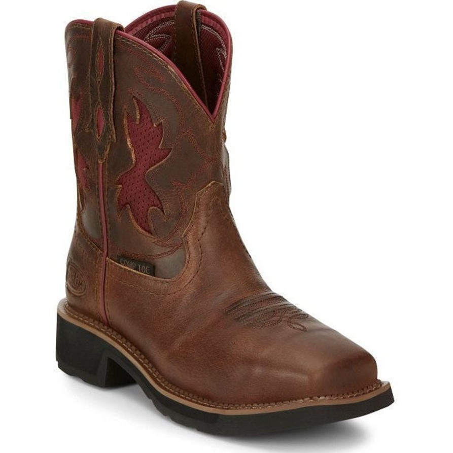 Women'S Justin | Justin Women'S Lathey 8" Nano Ct Western Work Boot Gy9962 Brown