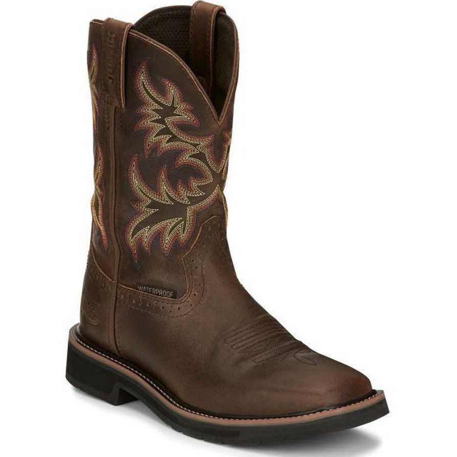 Men'S Justin | Justin Men'S Driller 11" Waterproof Western Work Boot -Tan- Se4689 Brown