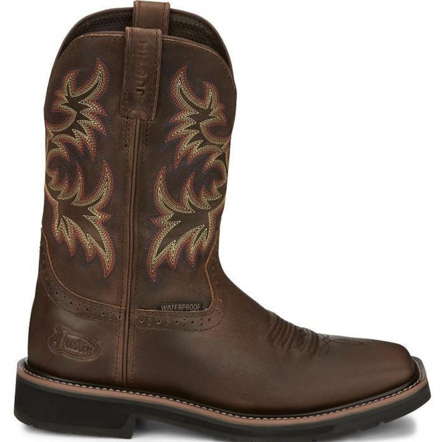 Men'S Justin | Justin Men'S Driller 11" Waterproof Western Work Boot -Tan- Se4689 Brown