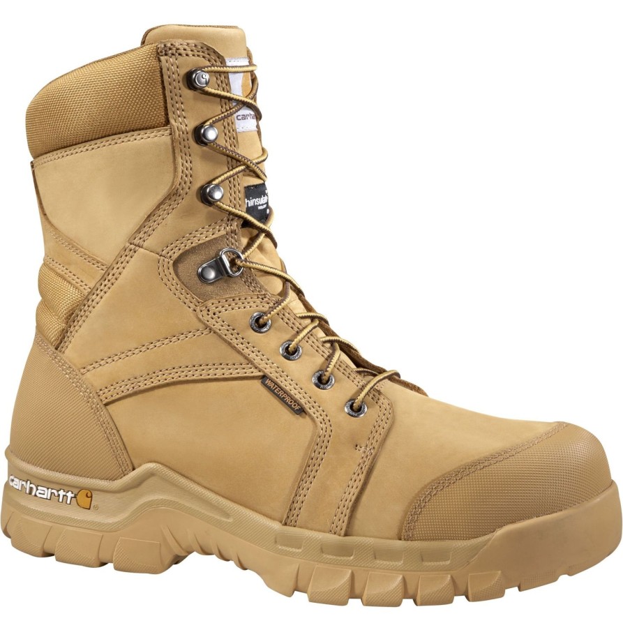 Men'S Carhartt | Carhartt Men'S Rugged Flex 8" Wp Insulated Work Boot Cmf8058 Wheat