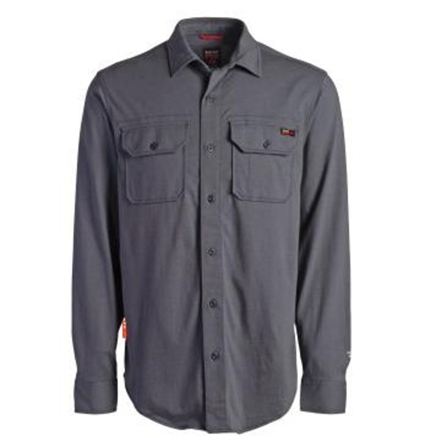 Men'S Timberland Pro | Timberland Pro Men'S Flame Resistant Cotton Core Button Work Shirt - Charcoal - Tb0A236V003 Grey