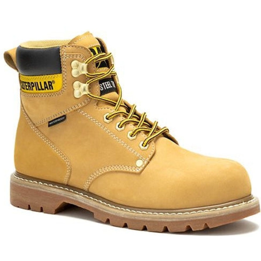 Men'S CAT | Cat Men'S Second Shift Steel Toe Wp Slip Resist Work Boot P91659 Honey