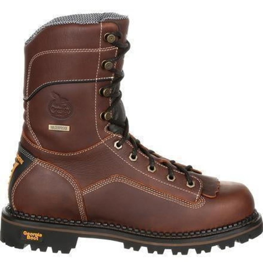 Men'S Georgia | Georgia Men'S Amp Lt 9" Logger Low Heel Wp Work Boot Gb00237 Brown