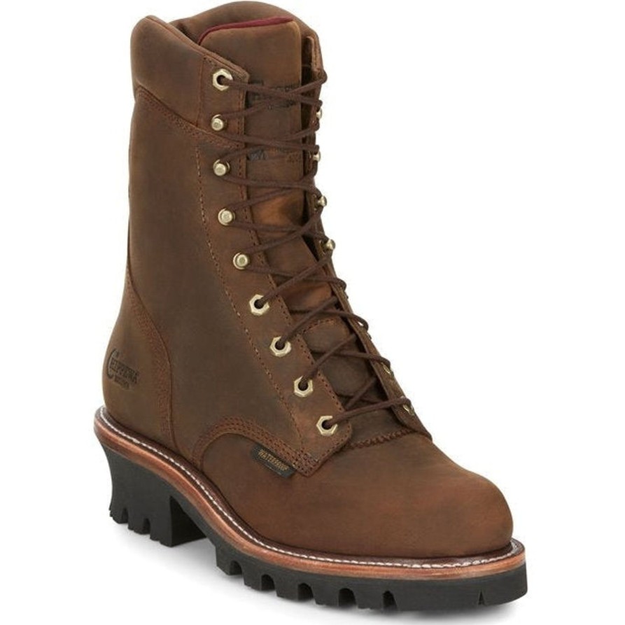 Men'S Chippewa | Chippewa Men'S Super Dna 9" Plain Toe Wp Lace Up Work Boot 59408 Brown