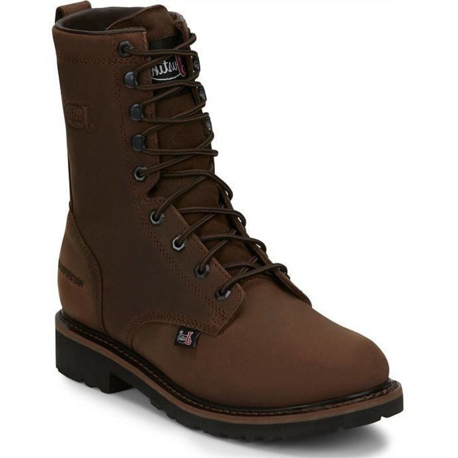 Men'S Justin | Justin Men'S Drywall 8" Waterproof Western Work Boot Se960 Brown