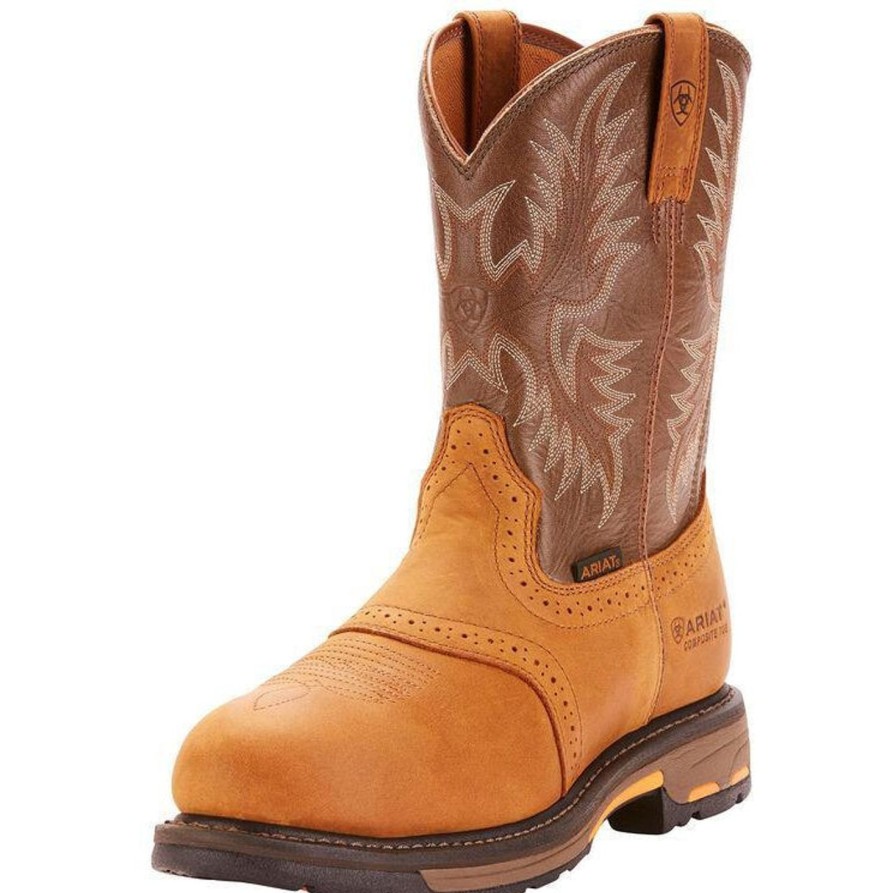 Men'S Ariat | Ariat Men'S Workhog Pull-On Ct 10" Comp Toe Western Work Boot- Bark - 10001191 Brown