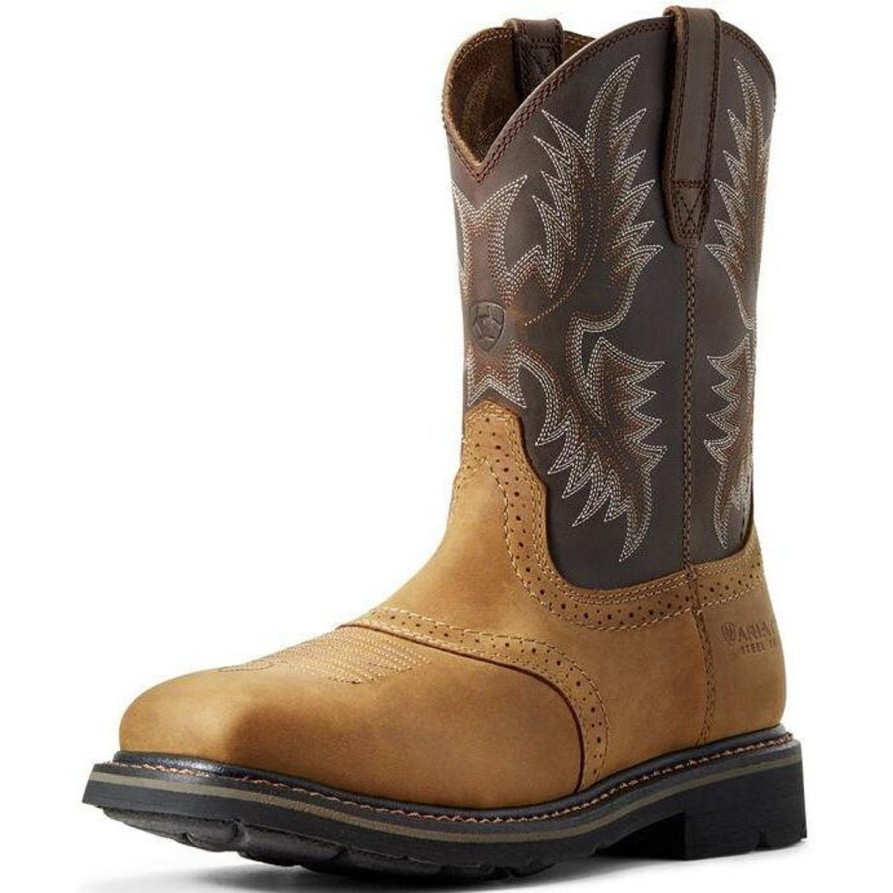 Men'S Ariat | Ariat Men'S Sierra 10" Wide Square Steel Toe Western Work Boot- Bark- 10010134 Brown