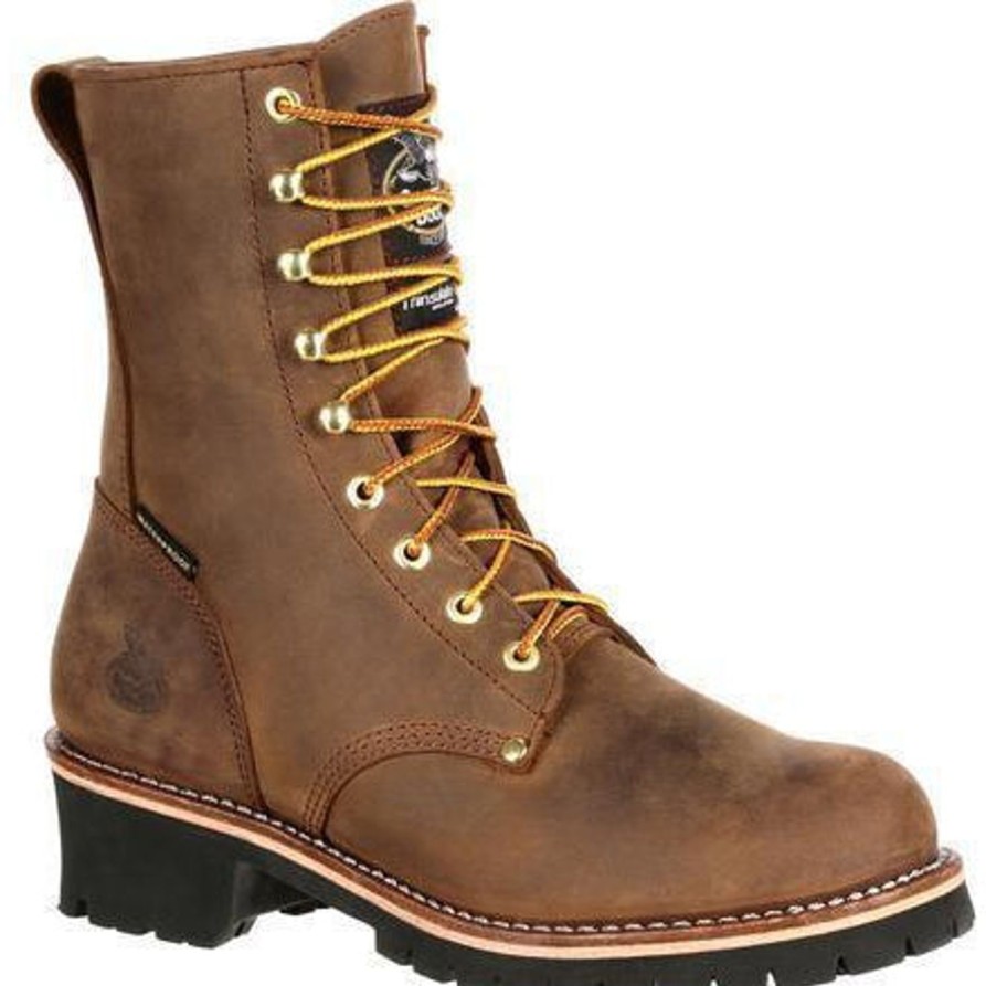 Men'S Georgia | Georgia Men'S 8" Wp Steel Toe Ins. Logger Work Boot Gb00065 Brown