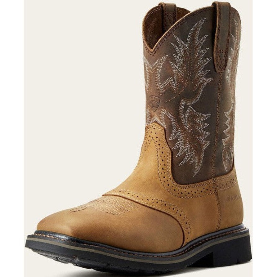 Men'S Ariat | Ariat Men'S Sierra Wide Square Soft Toe Work Boot -Bark- 10010148 Brown