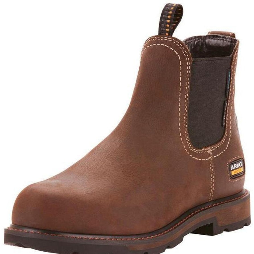 Men'S Ariat | Ariat Men'S Groundbreaker Chelsea 6" Steel Toe Wp Work Boot - 10024983 Brown