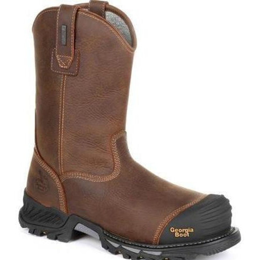 Men'S Georgia | Georgia Men'S Rumbler 10" Comp Toe Wp Pull-On Work Boot Gb00286 Brown