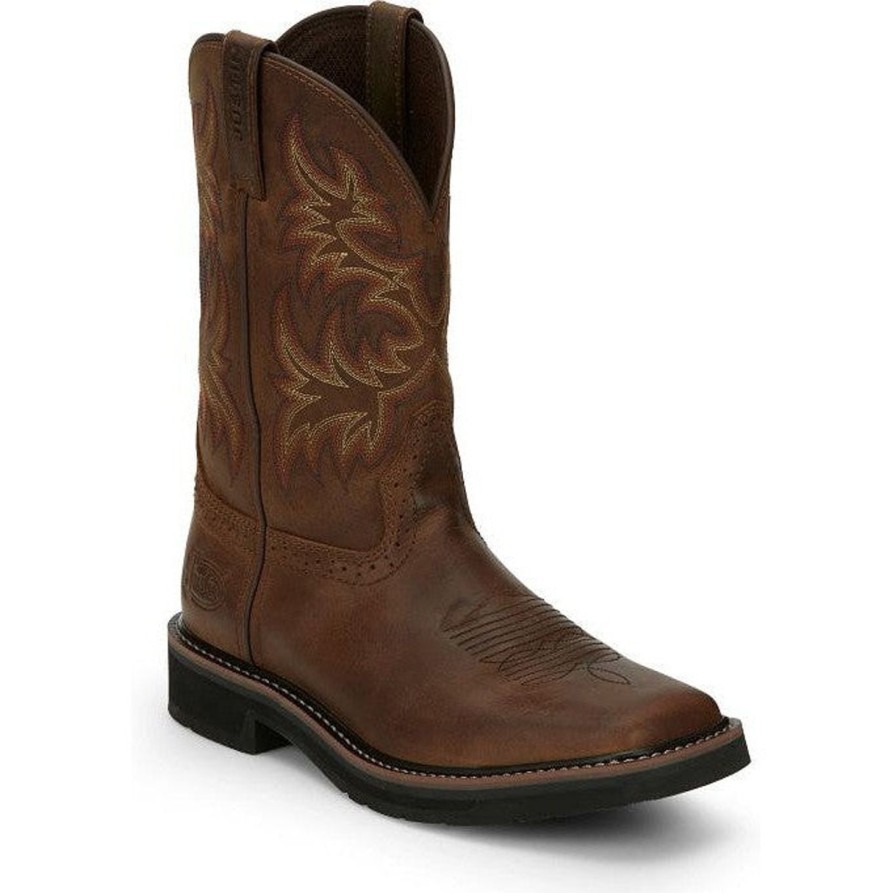 Men'S Justin | Justin Men'S Driller 11" Square Toe Western Work Boot -Brown- Se4683 Dark Brown