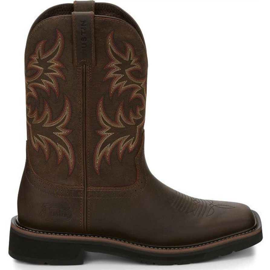 Men'S Justin | Justin Men'S Driller 11" Square Toe Western Work Boot -Brown- Se4683 Dark Brown