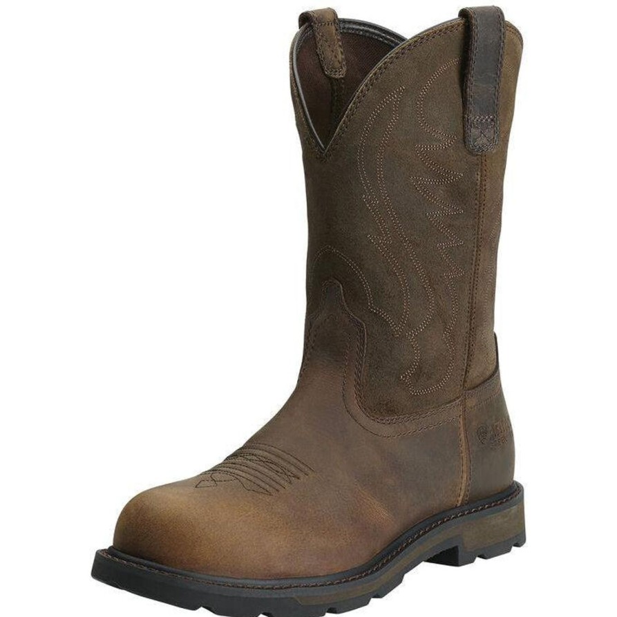 Men'S Ariat | Ariat Men'S Groundbreaker 10" Steel Toe Western Work Boot 10014241 Brown