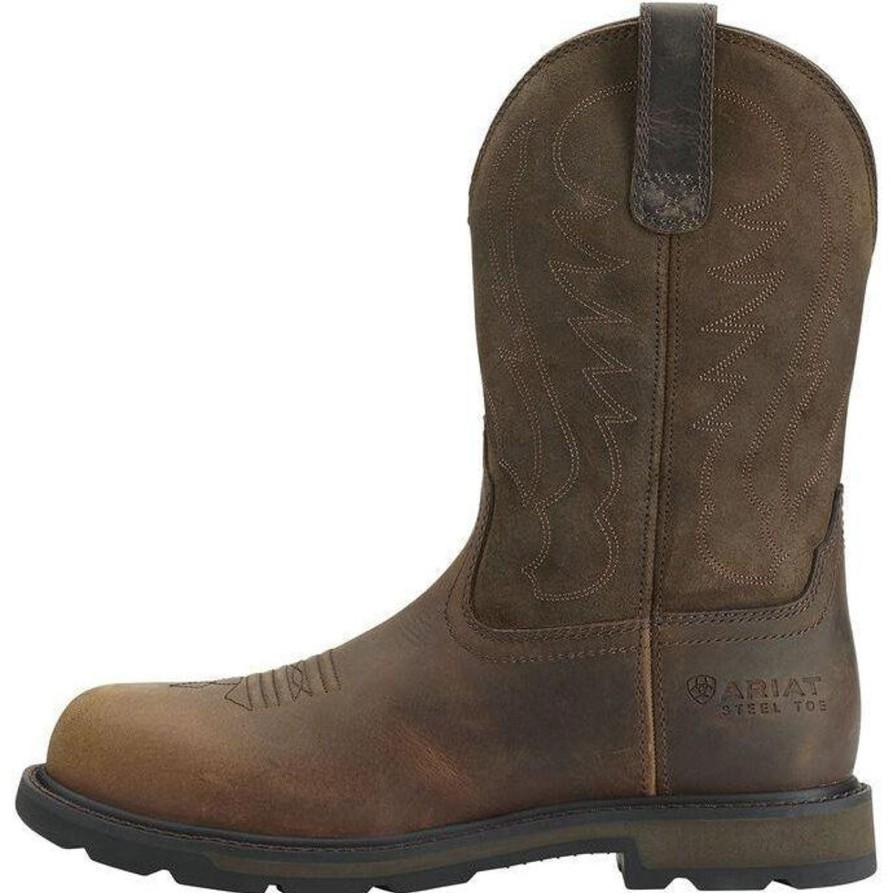 Men'S Ariat | Ariat Men'S Groundbreaker 10" Steel Toe Western Work Boot 10014241 Brown