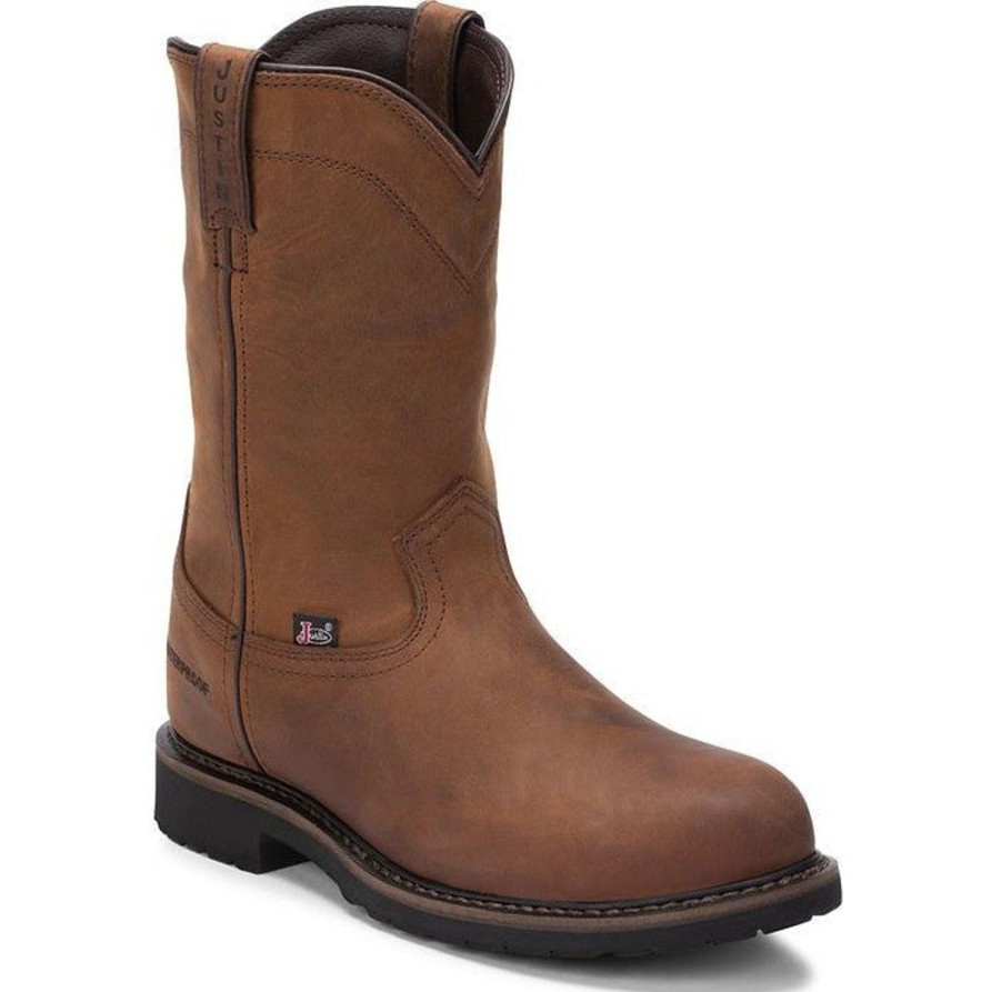 Men'S Justin | Justin Men'S Drywall 10" Steel Toe Wp Western Work Boot Se4961 Brown