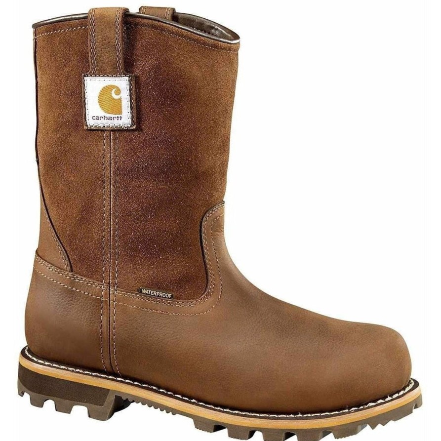 Men'S Carhartt | Carhartt Men'S Wellington 10" Soft Toe Wp Work Boot - Cmp1053 Brown