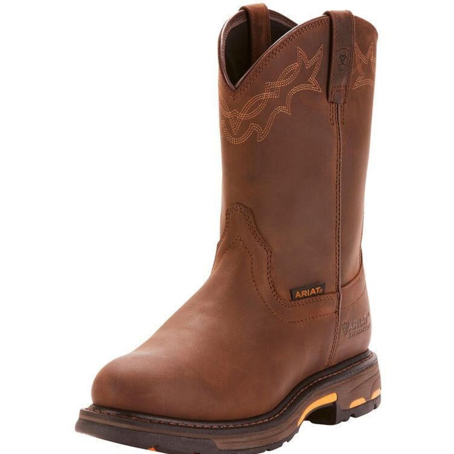 Men'S Ariat | Ariat Men'S Workhog 10" Soft Toe Wp Western Work Boot - Oily 10001198 Brown