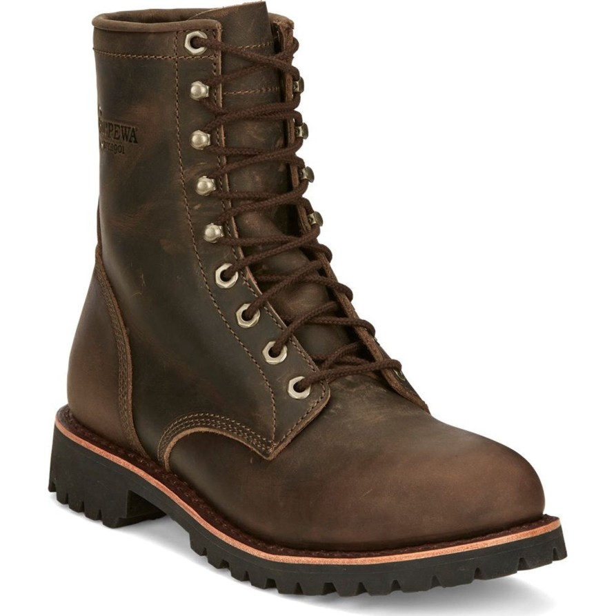 Men'S Chippewa | Chippewa Men'S Classic 2.0 8" Soft Toe Lace Up Work Boot Nc2085 Brown