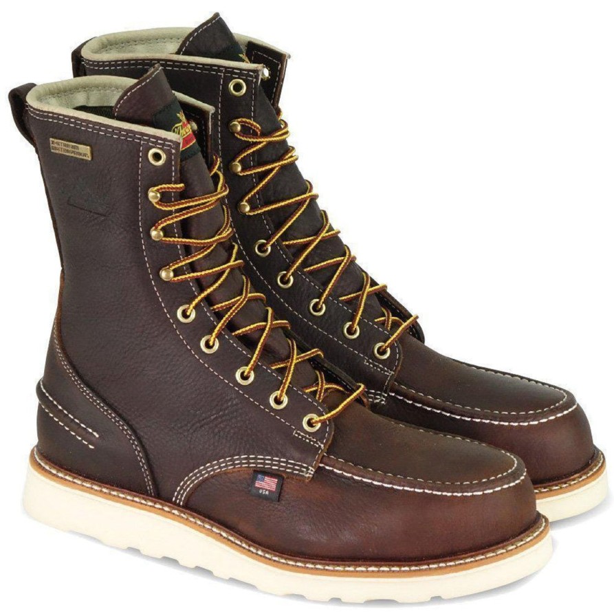 Men'S Thorogood | Thorogood Men'S Usa Made 1957 8" Moc Toe Wp Wedge Work Boot 814-3800 Brown