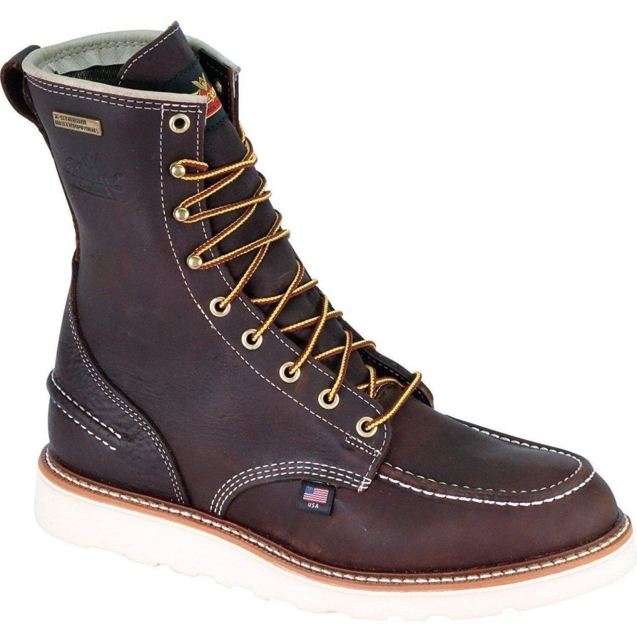 Men'S Thorogood | Thorogood Men'S Usa Made 1957 8" Moc Toe Wp Wedge Work Boot 814-3800 Brown