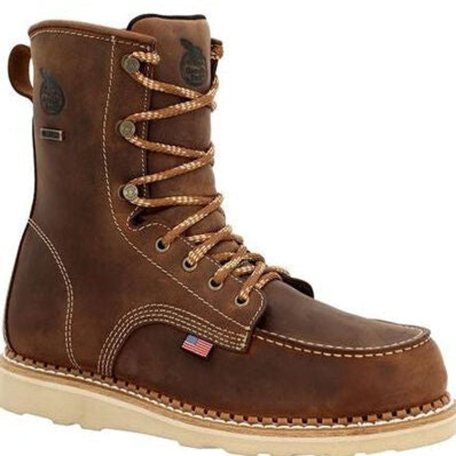 Men'S Georgia | Georgia Men'S Wedge 8" Wp Soft Toe Slip Resist Work Boot Gb00532 Brown