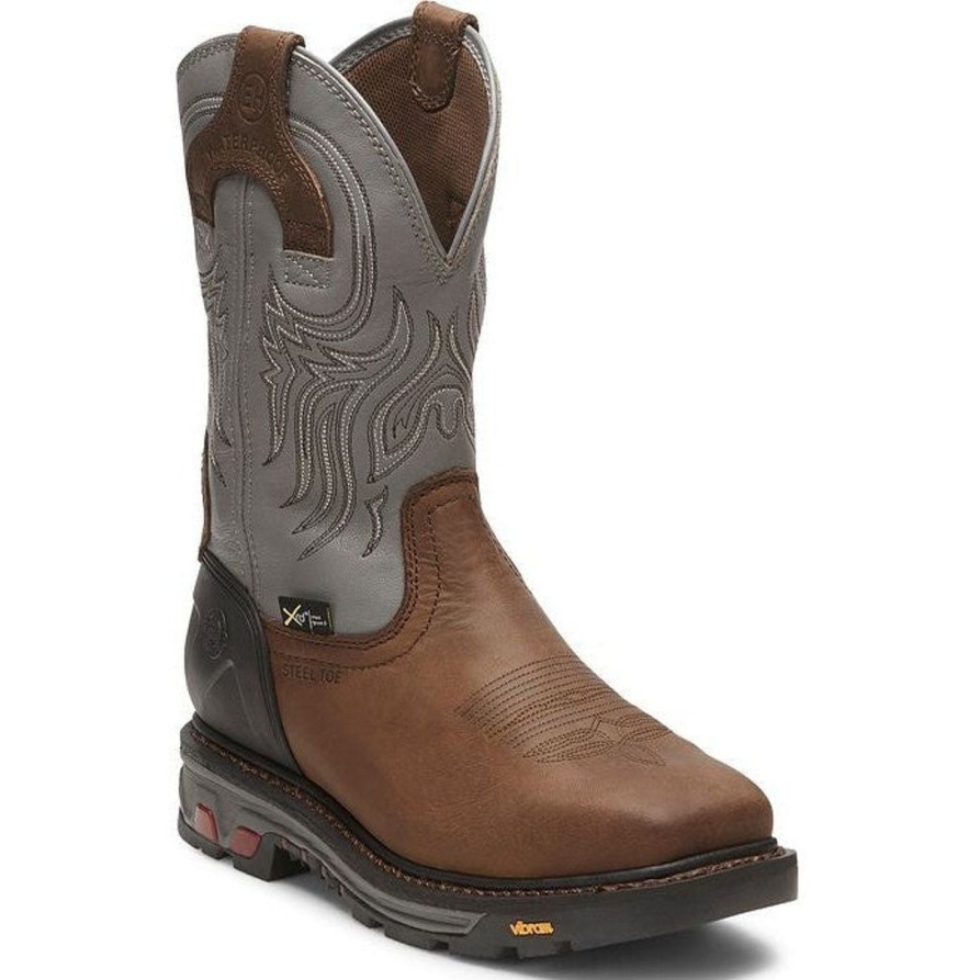 Men'S Justin | Justin Men'S Tanker 11" Steel Toe Western Work Boot Wk2102 Brown