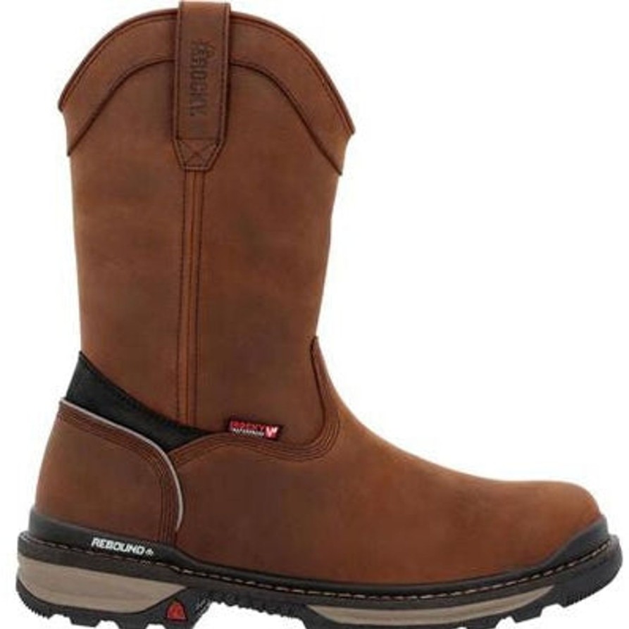 Men'S Rocky | Rocky Men'S Rams Horn 10" Comp Toe Wp Pull On Work Boot -Horse- Rkk0443 Brown