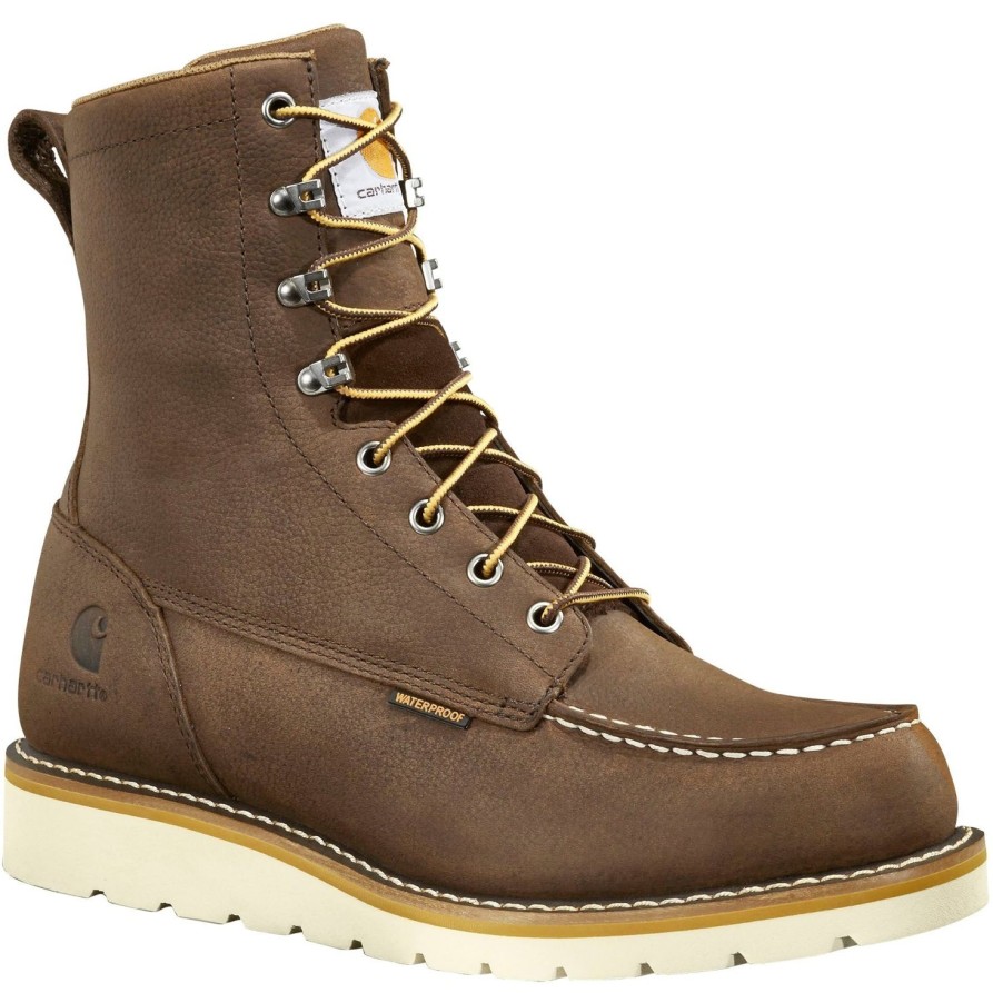 Men'S Carhartt | Carhartt Men'S 8" Wp Soft Toe Wedge Work Boot - Dark Fw8095-M Brown