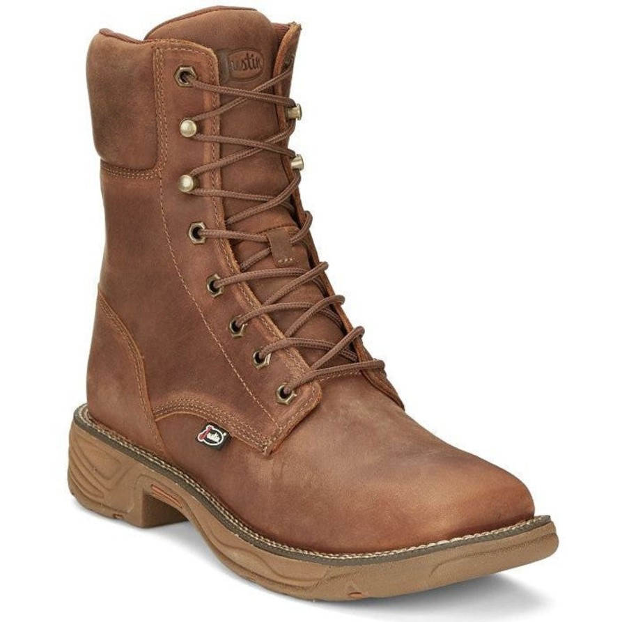 Men'S Justin | Justin Men'S Rush 8" Wp Lace Up Western Work Boot Se467 Brown