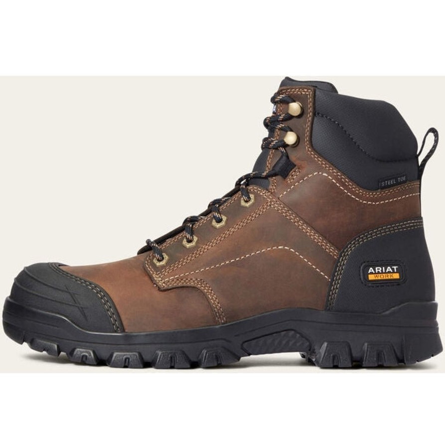 Men'S Ariat | Ariat Men'S Treadfast 6" Steel Toe Slip Resistant Work Boot 10034671 Brown