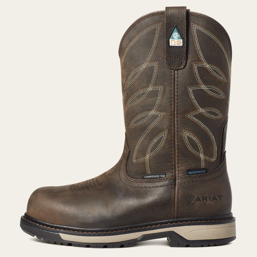 Women'S Ariat | Ariat Women'S Riveter Pull-On Comp Toe Csa Wp Pr Work Boot 10035774 Brown