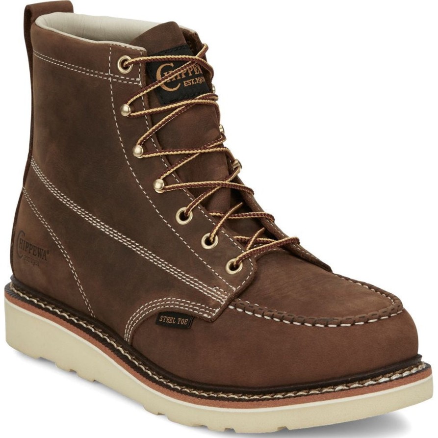 Men'S Chippewa | Chippewa Men'S Edge Walker 6" Steel Toe Lace Up Work Boot Ed5321 Brown