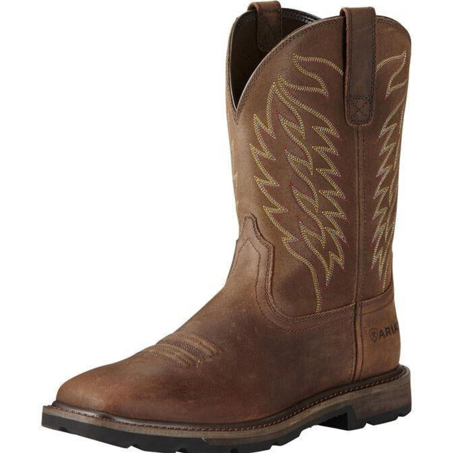 Men'S Ariat | Ariat Men'S Groundbreaker 10" Soft Toe Western Work Boot 10020059 Brown