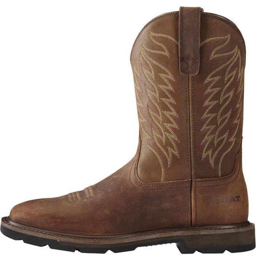 Men'S Ariat | Ariat Men'S Groundbreaker 10" Soft Toe Western Work Boot 10020059 Brown