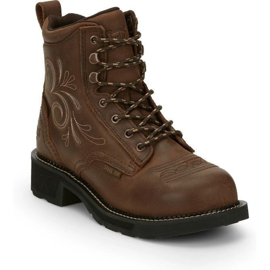 Women'S Justin | Justin Women'S Katerina 6" Steel Toe Western Work Boot Gy985 Brown