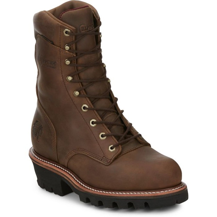 Men'S Chippewa | Chippewa Men'S 9" Steel Toe Wp Ins Logger Work Boot 59405 Brown