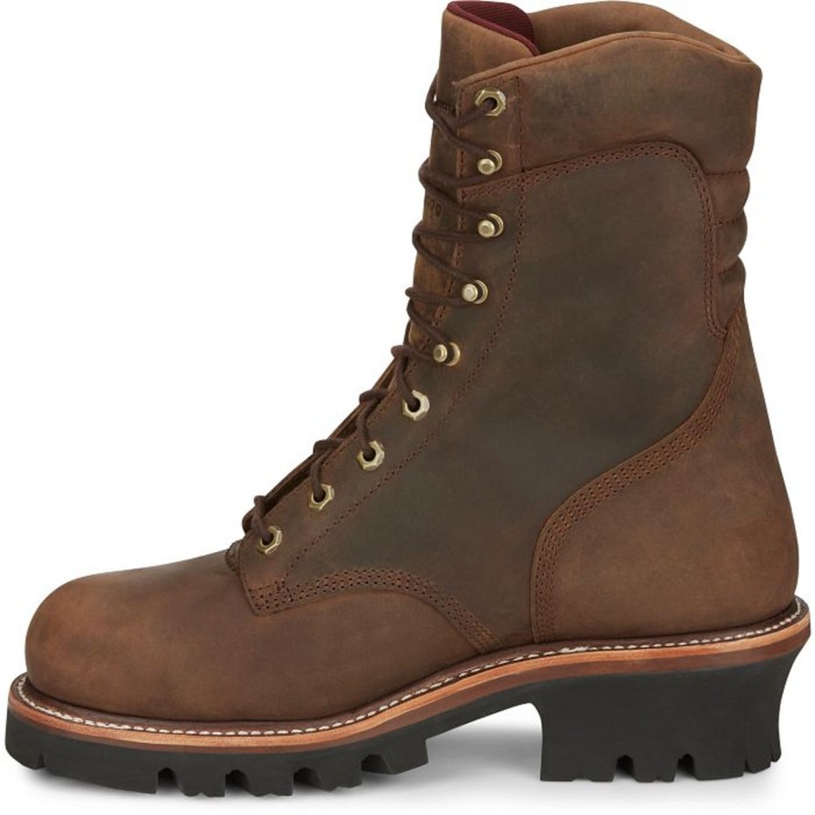 Men'S Chippewa | Chippewa Men'S 9" Steel Toe Wp Ins Logger Work Boot 59405 Brown