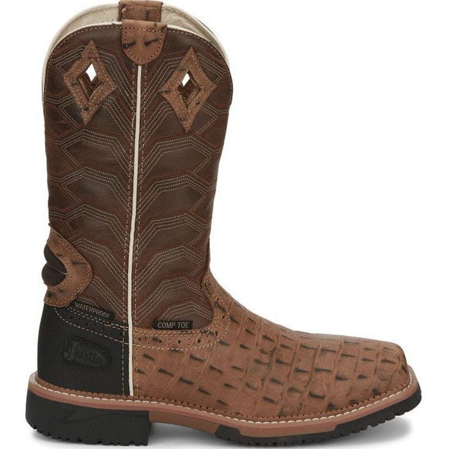 Men'S Justin | Justin Men'S Derrickman 12" Ct Waterproof Western Work Boot Se4839 Tan