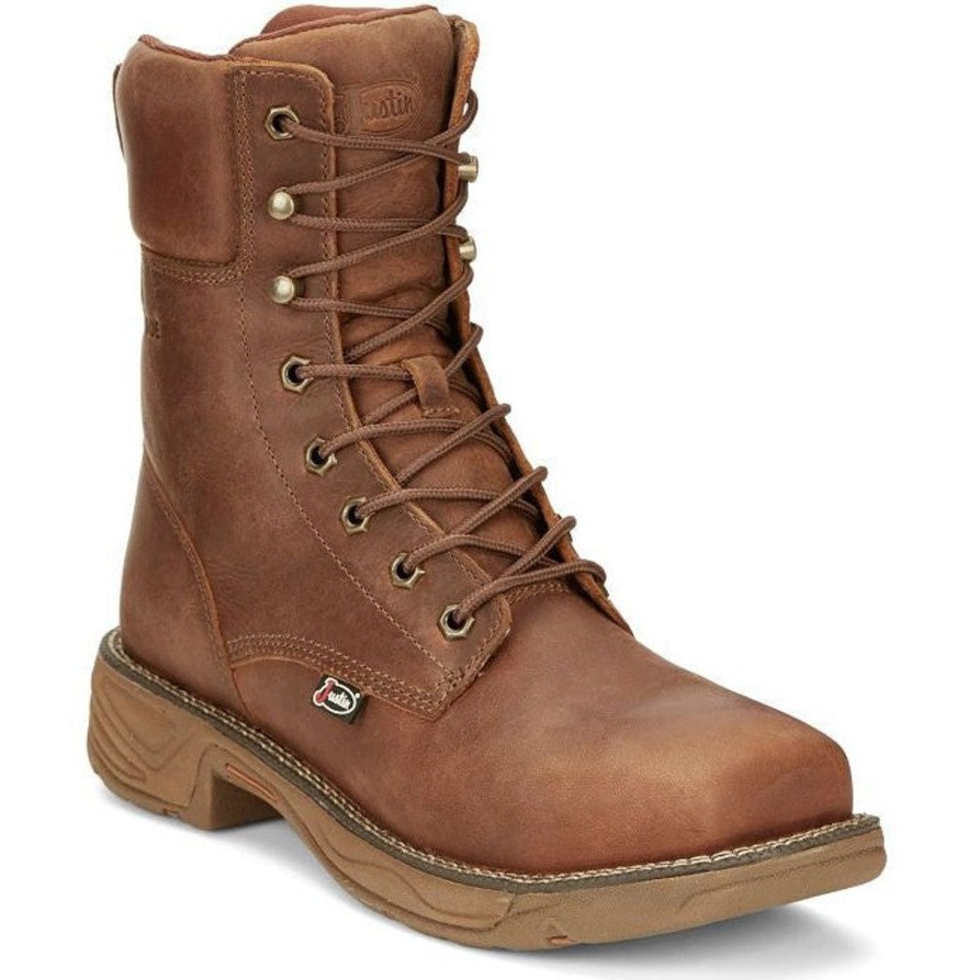 Men'S Justin | Justin Men'S Rush 8" Nano Ct Waterproof Western Work Boot Se468 Brown