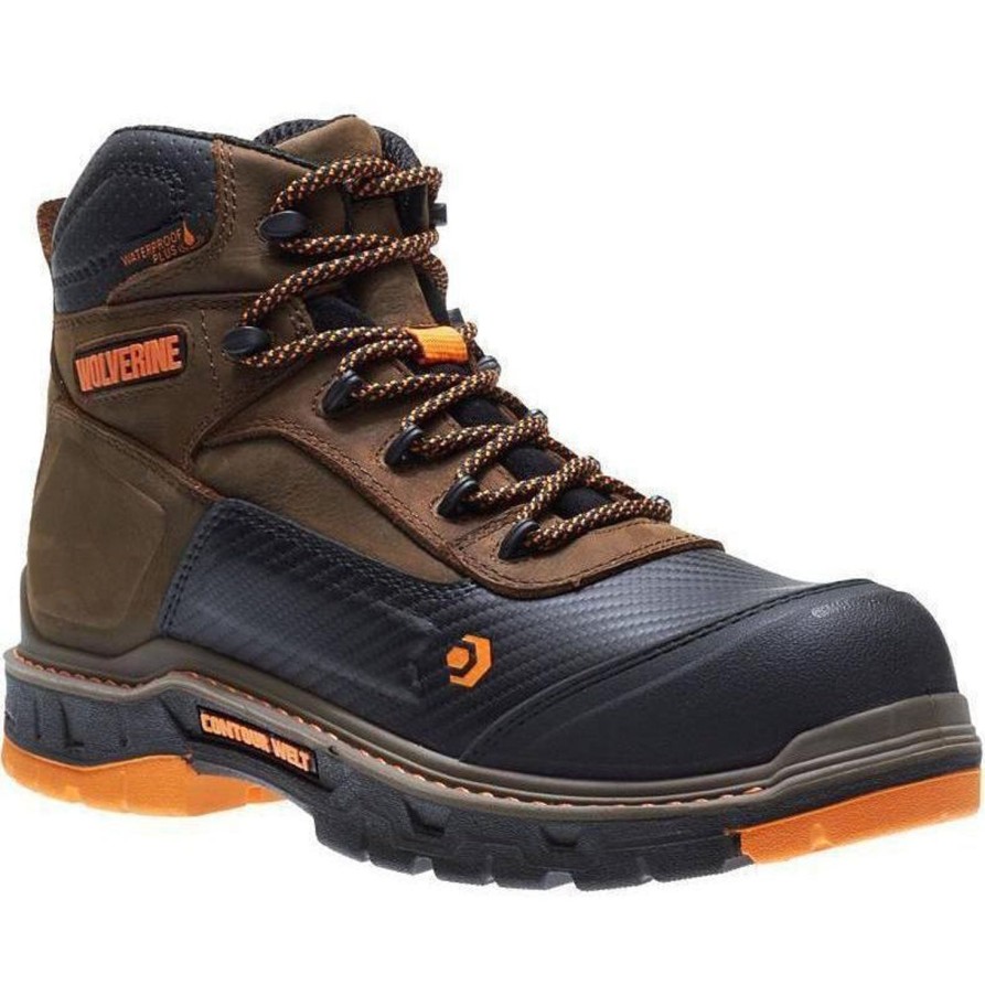 Men'S Wolverine | Wolverine Men'S Overpass Safety Toe 6" Wp Work Boot W10717 Brown