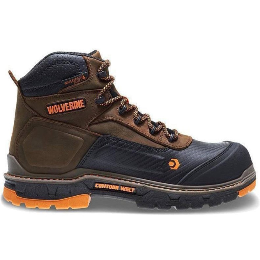 Men'S Wolverine | Wolverine Men'S Overpass Safety Toe 6" Wp Work Boot W10717 Brown