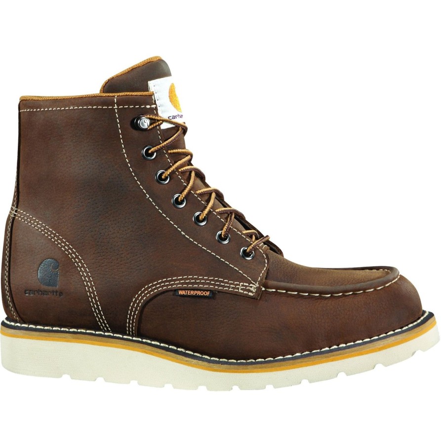 Men'S Carhartt | Carhartt Men'S 6" Steel Toe Waterproof Wedge Work Boot Cmw6295 Brown